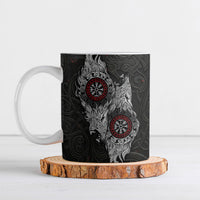 Fenrir Wolf and Vegvisir Viking Ceramic Mug Nordic Celtic Knotwork Black and Red Tribal Art