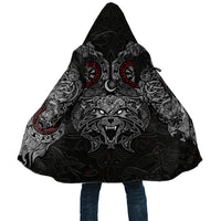 Fenrir Wolf and Vegvisir Viking Cloak Nordic Celtic Knotwork Black and Red Tribal Art