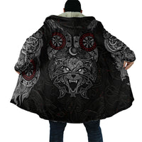 Fenrir Wolf and Vegvisir Viking Cloak Nordic Celtic Knotwork Black and Red Tribal Art