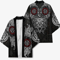 Fenrir Wolf and Vegvisir Viking Kimono Nordic Celtic Knotwork Black and Red Tribal Art