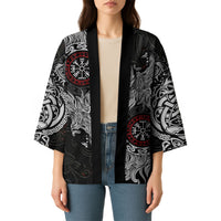 Fenrir Wolf and Vegvisir Viking Kimono Nordic Celtic Knotwork Black and Red Tribal Art