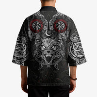 Fenrir Wolf and Vegvisir Viking Kimono Nordic Celtic Knotwork Black and Red Tribal Art
