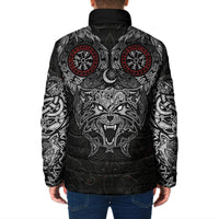 Fenrir Wolf and Vegvisir Viking Padded Jacket Nordic Celtic Knotwork Black and Red Tribal Art