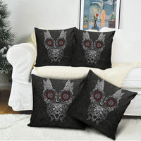Fenrir Wolf and Vegvisir Viking Pillow Cover Nordic Celtic Knotwork Black and Red Tribal Art