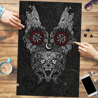 Fenrir Wolf and Vegvisir Viking Puzzle Nordic Celtic Knotwork Black and Red Tribal Art