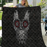 Fenrir Wolf and Vegvisir Viking Quilt Nordic Celtic Knotwork Black and Red Tribal Art