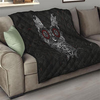 Fenrir Wolf and Vegvisir Viking Quilt Nordic Celtic Knotwork Black and Red Tribal Art