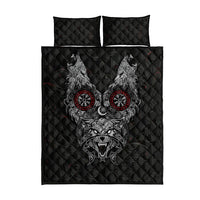 Fenrir Wolf and Vegvisir Viking Quilt Bed Set Nordic Celtic Knotwork Black and Red Tribal Art