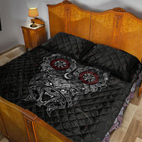 Fenrir Wolf and Vegvisir Viking Quilt Bed Set Nordic Celtic Knotwork Black and Red Tribal Art