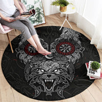 Fenrir Wolf and Vegvisir Viking Round Carpet Nordic Celtic Knotwork Black and Red Tribal Art
