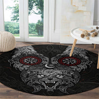 Fenrir Wolf and Vegvisir Viking Round Carpet Nordic Celtic Knotwork Black and Red Tribal Art