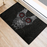 Fenrir Wolf and Vegvisir Viking Rubber Doormat Nordic Celtic Knotwork Black and Red Tribal Art