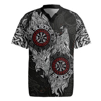 Fenrir Wolf and Vegvisir Viking Rugby Jersey Nordic Celtic Knotwork Black and Red Tribal Art
