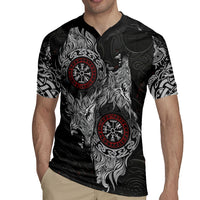 Fenrir Wolf and Vegvisir Viking Rugby Jersey Nordic Celtic Knotwork Black and Red Tribal Art