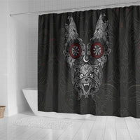 Fenrir Wolf and Vegvisir Viking Shower Curtain Nordic Celtic Knotwork Black and Red Tribal Art