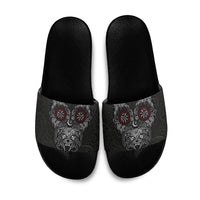 Fenrir Wolf and Vegvisir Viking Slide Sandals Nordic Celtic Knotwork Black and Red Tribal Art