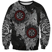 Fenrir Wolf and Vegvisir Viking Sweatshirt Nordic Celtic Knotwork Black and Red Tribal Art
