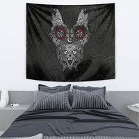 Fenrir Wolf and Vegvisir Viking Tapestry Nordic Celtic Knotwork Black and Red Tribal Art