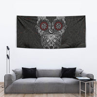 Fenrir Wolf and Vegvisir Viking Tapestry Nordic Celtic Knotwork Black and Red Tribal Art