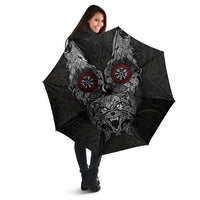 Fenrir Wolf and Vegvisir Viking Umbrella Nordic Celtic Knotwork Black and Red Tribal Art