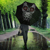 Fenrir Wolf and Vegvisir Viking Umbrella Nordic Celtic Knotwork Black and Red Tribal Art
