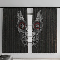 Fenrir Wolf and Vegvisir Viking Window Curtain Nordic Celtic Knotwork Black and Red Tribal Art