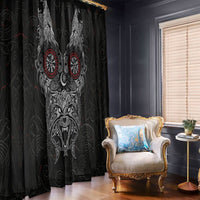Fenrir Wolf and Vegvisir Viking Window Curtain Nordic Celtic Knotwork Black and Red Tribal Art