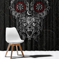 Fenrir Wolf and Vegvisir Viking Window Curtain Nordic Celtic Knotwork Black and Red Tribal Art