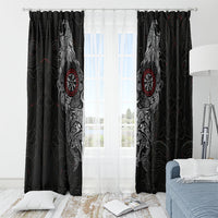 Fenrir Wolf and Vegvisir Viking Window Curtain Nordic Celtic Knotwork Black and Red Tribal Art