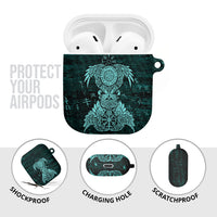 Valknut Ravens and Vegvisir Helm of Awe AirPods Case Viking Nordic Celtic Knotwork Turquoise Runic Art