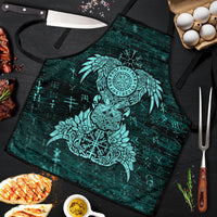 Valknut Ravens and Vegvisir Helm of Awe Apron Viking Nordic Celtic Knotwork Turquoise Runic Art