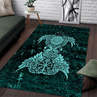 Valknut Ravens and Vegvisir Helm of Awe Area Rug Viking Nordic Celtic Knotwork Turquoise Runic Art