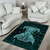 Valknut Ravens and Vegvisir Helm of Awe Area Rug Viking Nordic Celtic Knotwork Turquoise Runic Art