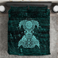 Valknut Ravens and Vegvisir Helm of Awe Bedding Set Viking Nordic Celtic Knotwork Turquoise Runic Art