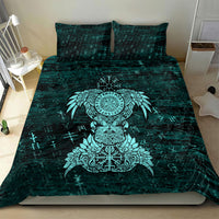 Valknut Ravens and Vegvisir Helm of Awe Bedding Set Viking Nordic Celtic Knotwork Turquoise Runic Art