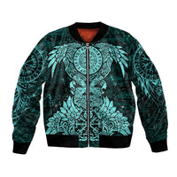 Valknut Ravens and Vegvisir Helm of Awe Bomber Jacket Viking Nordic Celtic Knotwork Turquoise Runic Art