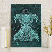 Valknut Ravens and Vegvisir Helm of Awe Canvas Wall Art Viking Nordic Celtic Knotwork Turquoise Runic Art