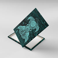 Valknut Ravens and Vegvisir Helm of Awe Canvas Wall Art Viking Nordic Celtic Knotwork Turquoise Runic Art