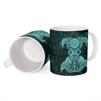 Valknut Ravens and Vegvisir Helm of Awe Ceramic Mug Viking Nordic Celtic Knotwork Turquoise Runic Art