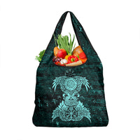 Valknut Ravens and Vegvisir Helm of Awe Grocery Bag Viking Nordic Celtic Knotwork Turquoise Runic Art