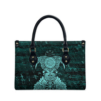 Valknut Ravens and Vegvisir Helm of Awe Leather Bag Viking Nordic Celtic Knotwork Turquoise Runic Art