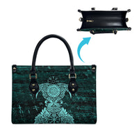 Valknut Ravens and Vegvisir Helm of Awe Leather Bag Viking Nordic Celtic Knotwork Turquoise Runic Art