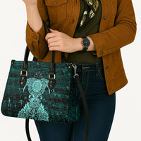 Valknut Ravens and Vegvisir Helm of Awe Leather Bag Viking Nordic Celtic Knotwork Turquoise Runic Art