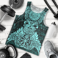 Valknut Ravens and Vegvisir Helm of Awe Men Tank Top Viking Nordic Celtic Knotwork Turquoise Runic Art