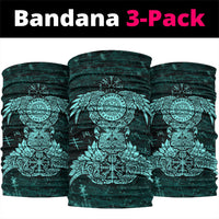 Valknut Ravens and Vegvisir Helm of Awe Neck Gaiter Viking Nordic Celtic Knotwork Turquoise Runic Art