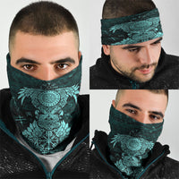 Valknut Ravens and Vegvisir Helm of Awe Neck Gaiter Viking Nordic Celtic Knotwork Turquoise Runic Art