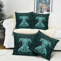 Valknut Ravens and Vegvisir Helm of Awe Pillow Cover Viking Nordic Celtic Knotwork Turquoise Runic Art