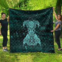 Valknut Ravens and Vegvisir Helm of Awe Quilt Viking Nordic Celtic Knotwork Turquoise Runic Art