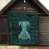 Valknut Ravens and Vegvisir Helm of Awe Quilt Viking Nordic Celtic Knotwork Turquoise Runic Art