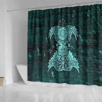 Valknut Ravens and Vegvisir Helm of Awe Shower Curtain Viking Nordic Celtic Knotwork Turquoise Runic Art
